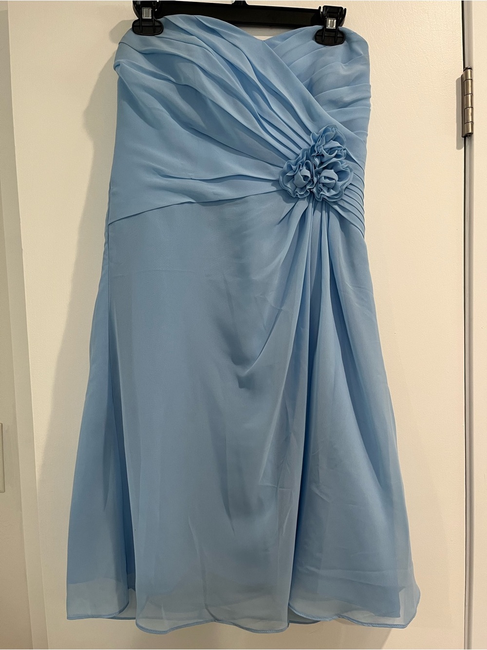 Alfred Angelo Sky Blue Strapless Chiffon Dress with Rosette Size 6